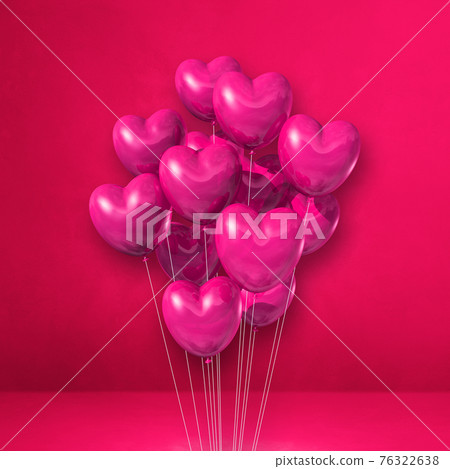 Heart shape balloons bunch on a pink wall background 76322638