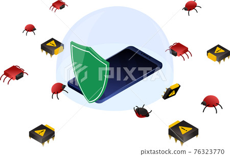 Smartphone in glass dome and danger bugs and virus Smartphone in glass dome and danger bugs and virus 76323770