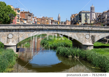 View of the embankment in Girona - Catalonia, Spain View of the embankment in Girona - Catalonia, Spain 76324643