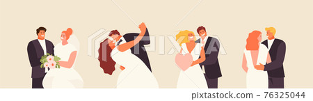 Happy newlywed groom and bride set 76325044