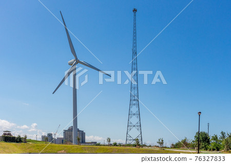 Wind turbine and antennna mast, Kanazawa, Japan Wind turbine and antennna mast, Kanazawa, Japan 76327833