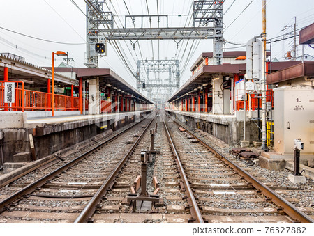 Railway station at Fushimi-inari, Kyoto, Japan. TRANSLATION OF SIGN: Fushimi-inari 76327882