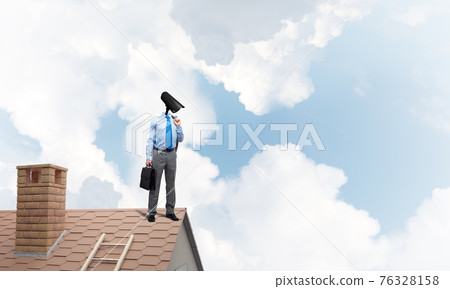 Concept of home security and privacy protection with camera headed man 76328158