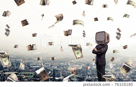Businessman with old TV instead of head. 76328180