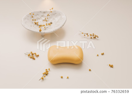 handmade natural spa organic soap with flowers on ceramic soap dish on white background 76332659