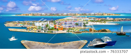 Collage about Aruba - Dutch province Oranjestad - beautiful Caribbean Island. 76333707