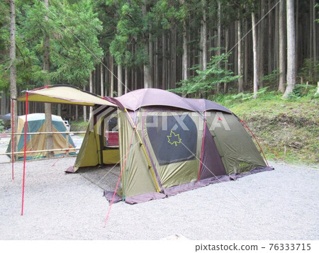 After setting up LOGOS 2-room tent Premium... - Stock Photo