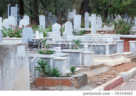 Islamic graveyard background. Muslim cemetery. Turkey, Europe. 76334085