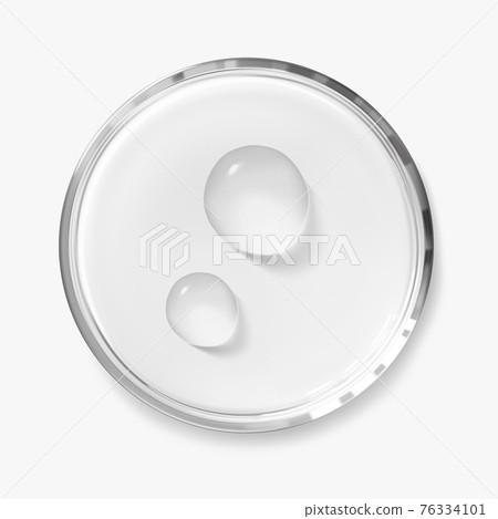Two water drops on petri dish isolated realistic vector illustration, top view. Concept laboratory 76334101