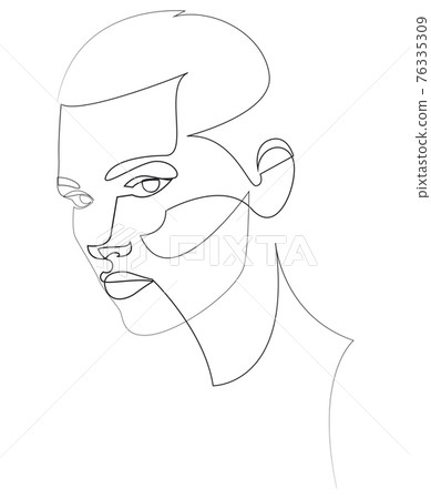 One line girl or woman portrait design. Hand drawn minimalism style vector illustration. One line girl or woman portrait design. Hand drawn minimalism style vector illustration. 76335309