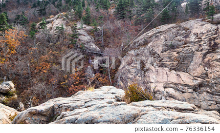 panoramic view of overgrown old rocks in Seoraksan panoramic view of overgrown old rocks in Seoraksan 76336154