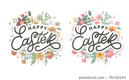 Happy Easter day background with frame flowers Happy Easter day background with frame flowers 76336244