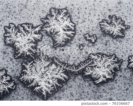 several snowflakes on window pane close up several snowflakes on window pane close up 76336667