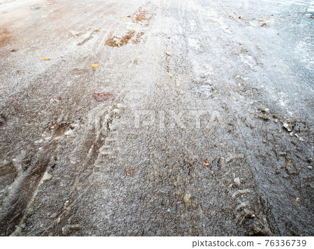 frozen car tire tread imprints on slippery road frozen car tire tread imprints on slippery road 76336739