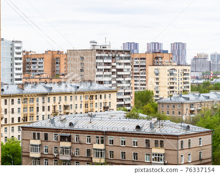 above view of residential district in spring above view of residential district in spring 76337154