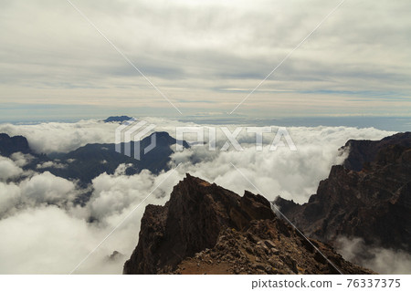 Landscape of clouds, Roque de los Muchachos, Canary Islands. Landscape of clouds, Roque de los Muchachos, Canary Islands. 76337375