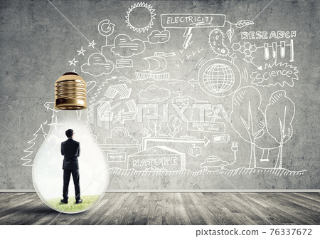 Businessman trapped in bulb Businessman trapped in bulb 76337672