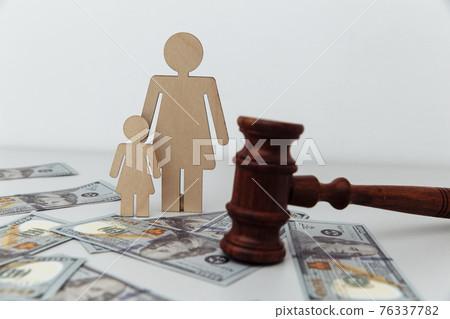 Family law or divorce concept. Mother with daughter and judge gavel Family law or divorce concept. Mother with daughter and judge gavel 76337782