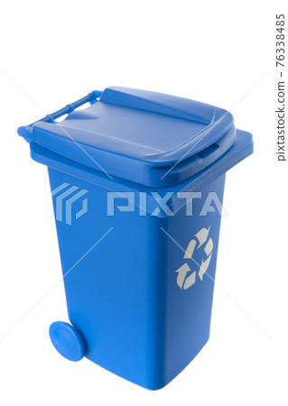 Plastic blue trash can isolated on white background 76338485