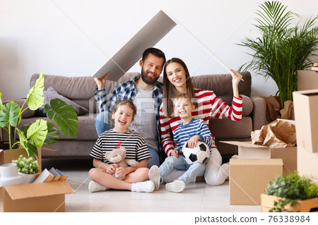 Happy family under roof in new apartment Happy family under roof in new apartment 76338984