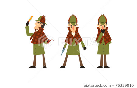 Sherlock Holmes Character Investigating Crime, Detective Man in Vintage Clothes Vector Illustration 76339010