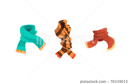 Knitted Scarf Collection, Garment for Cold Weather, Colorful Scarves for Winter and Autumn Season Vector Illustration 76339015