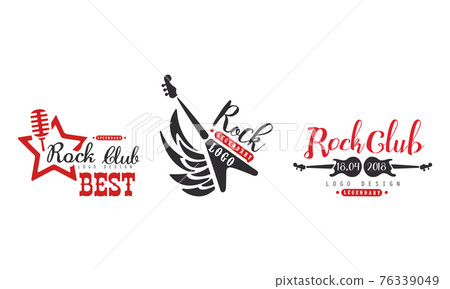 Legendary Rock Logo Original Design Set, Music Festival, Sound Studio Retro Badges Vector Illustration 76339049