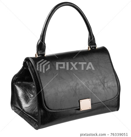 beautiful black womens bag with a gold fastener and with a long handle, on a white background beautiful black womens bag with a gold fastener and with a long handle, on a white background 76339051