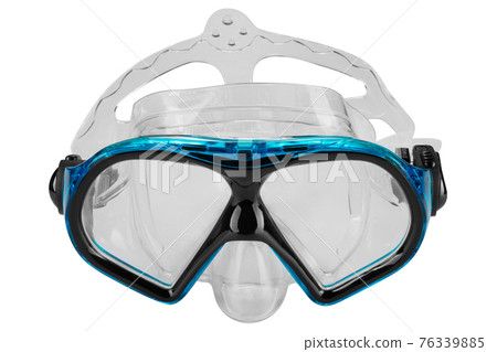 turquoise plastic snorkeling mask, with silicone shutter, frontal, white background turquoise plastic snorkeling mask, with silicone shutter, frontal, white background 76339885