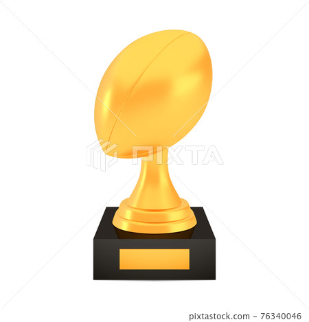 Winner rugby cup award on stand with empty plate, golden trophy logo isolated on white background Winner rugby cup award on stand with empty plate, golden trophy logo isolated on white background 76340046