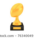 Winner american football cup award on stand with empty plate, golden trophy logo isolated on white background 76340049