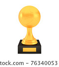 Winner volleyball cup award on stand with empty plate, golden trophy logo isolated on white background 76340053