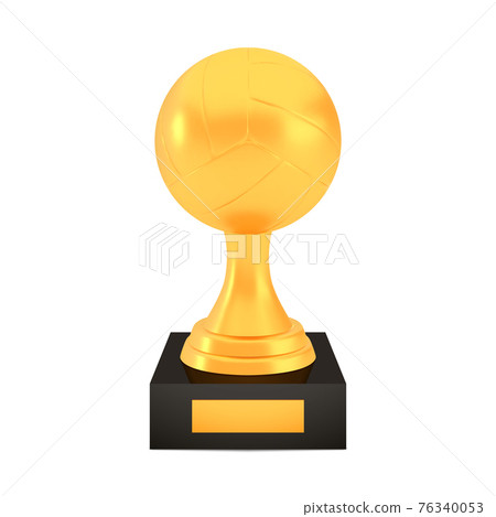 Winner volleyball cup award on stand with empty plate, golden trophy logo isolated on white background Winner volleyball cup award on stand with empty plate, golden trophy logo isolated on white background 76340053