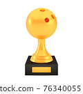 Winner bowling cup award on stand with empty plate, golden trophy logo isolated on white background 76340055