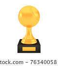 Winner tennis cup award on stand with empty plate, golden trophy logo isolated on white background 76340058