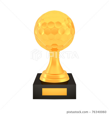 Winner golf cup award on stand with empty plate, golden trophy logo isolated on white background Winner golf cup award on stand with empty plate, golden trophy logo isolated on white background 76340060