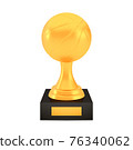 Winner basketball cup award on stand with empty plate, golden trophy logo isolated on white background 76340062