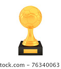 Winner football cup award on stand with empty plate, golden trophy logo isolated on white background 76340063