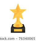 Winner star cup award on stand with empty plate, golden trophy logo isolated on white background 76340065
