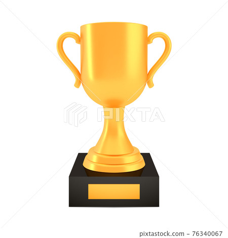 Winner cup award on stand with empty plate, golden trophy logo isolated on white background Winner cup award on stand with empty plate, golden trophy logo isolated on white background 76340067
