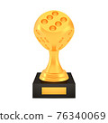 Winner dice cup award on stand with empty plate, golden trophy logo isolated on white background 76340069