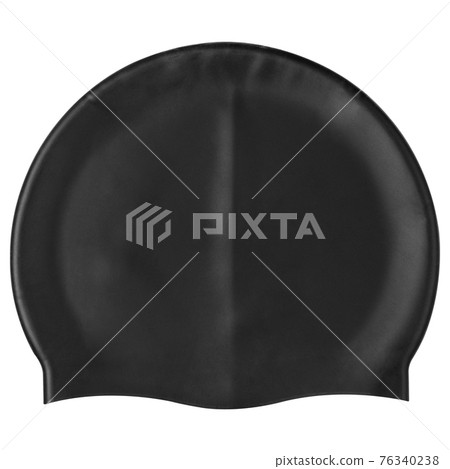 black rubber swimming cap, on a white background, headdress for a swimmer 76340238