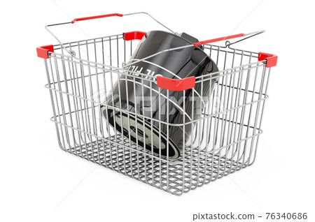 Shopping basket with car oil filter, 3D rendering 76340686