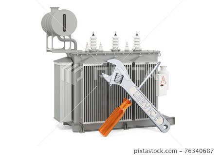 Service and repair of oil-filled transformer, 3D rendering 76340687