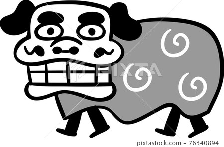 Illustration of a simple grayscale lion dance 76340894