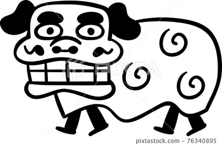 簡單的黑白舞獅圖 76340895