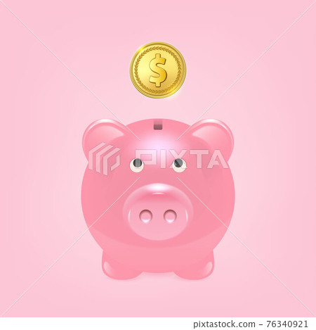Vector Realistic 3d Pink Retro Piggy Bank Closeup Isolated on Pink Background. Design Template, Money Pig for Graphics, Banners with Golden Shiny Coin. Money, Financial, Savings Concept. Front View Vector Realistic 3d Pink Retro Piggy Bank Closeup Isolated on Pink Background. Design Template, Money Pig for Graphics, Banners with Golden Shiny Coin. Money, Financial, Savings Concept. Front View 76340921