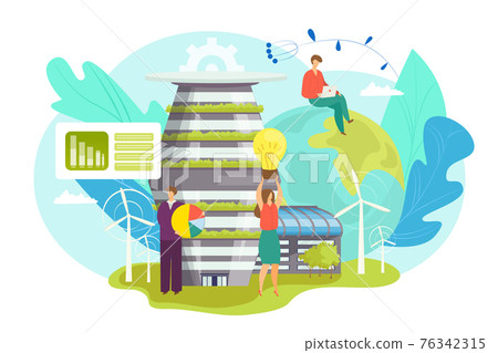 Green economy concept, vector illustration. Business financial growth design, flat people character make eco finance progress. Ecology environment 76342315
