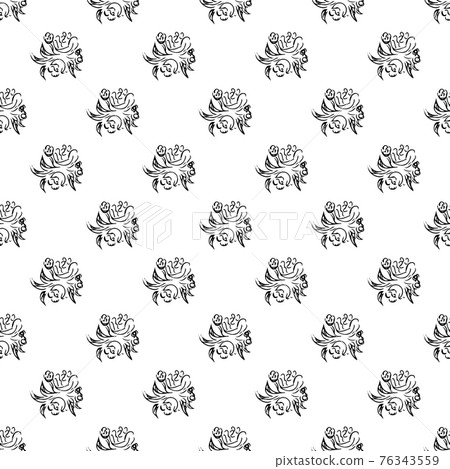 Doodle simple vector seamless pattern of hand-drawn peonies. Seamless pattern of hand-drawn peonies. Isolated on white background. 76343559