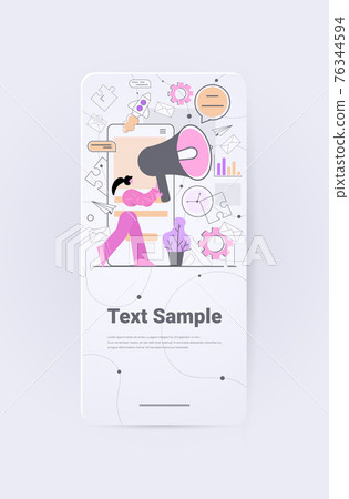 businesswoman holding loudspeaker digital marketing concept full length vertical copy space 76344594